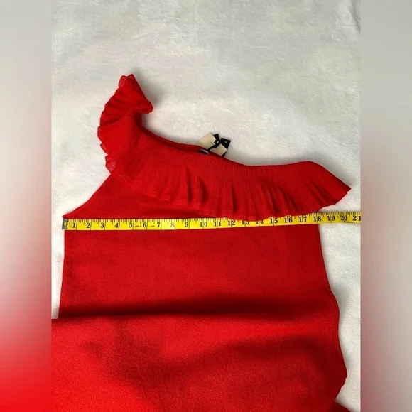 Mango Women’s Red One-Shoulder Asymmetric Ruffled Dress Size 10 - Picture 14 of 15